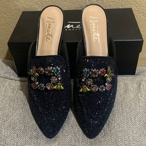 Nannette Black Glitter Embellished Mules